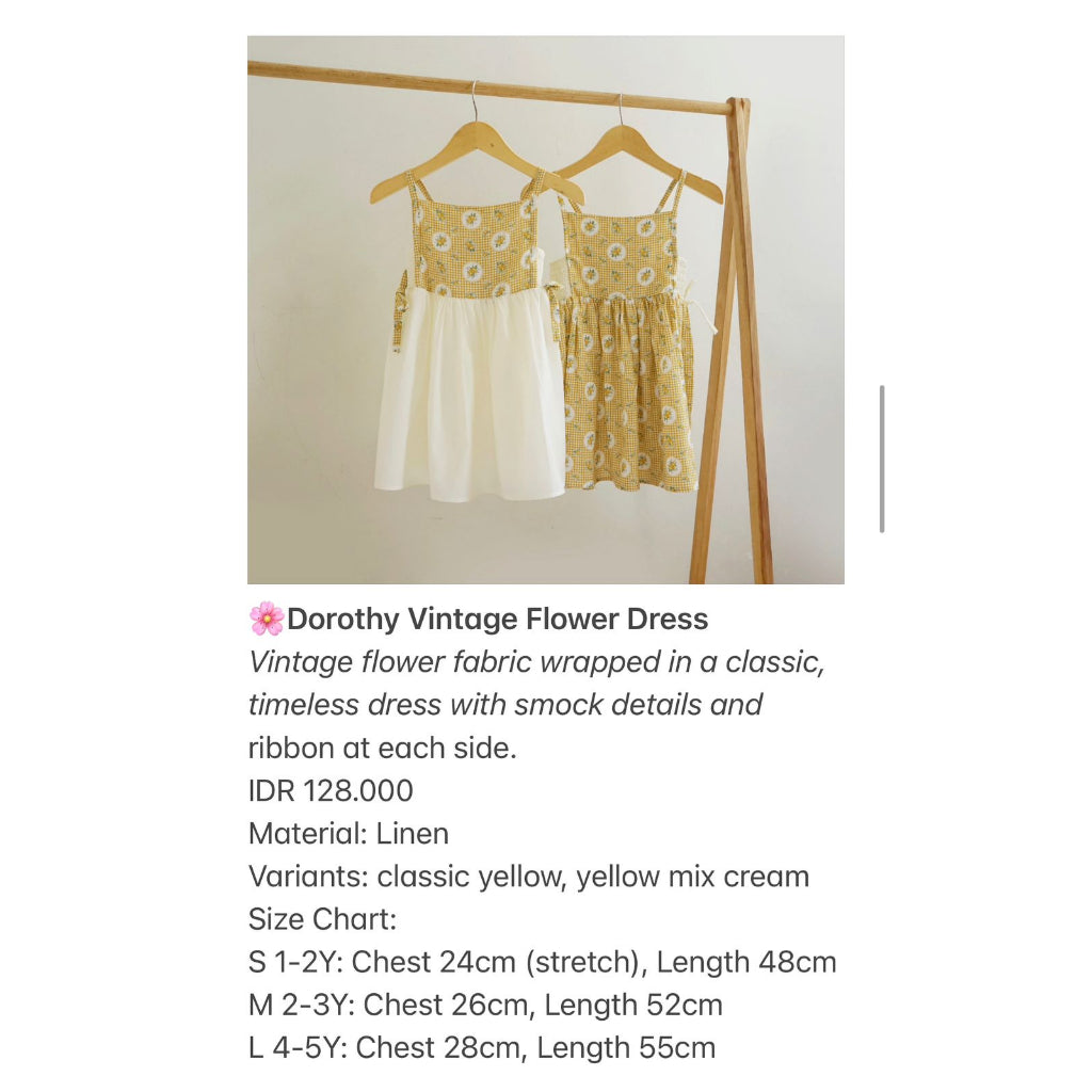 Dorothy Vintage Flower Dress Yellow Mix Cream